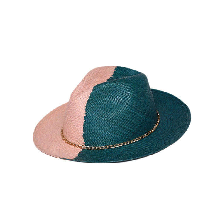 Classic Fedora Yin Yang | Pink / Green / Slim Golden Chain