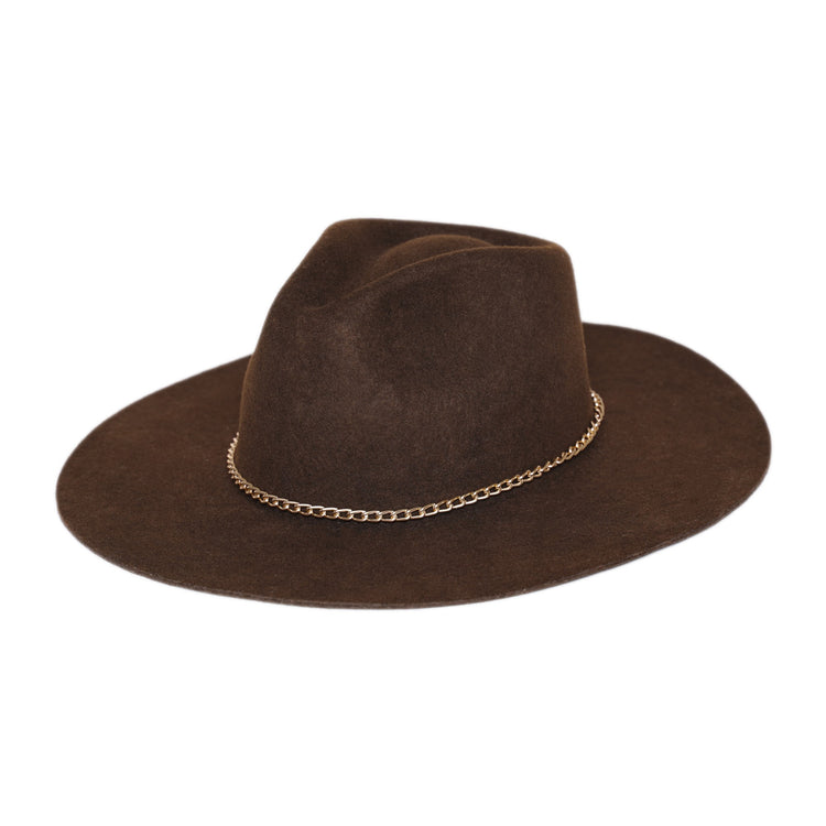 Classic Fedora | Brown / Slim Golden Chain