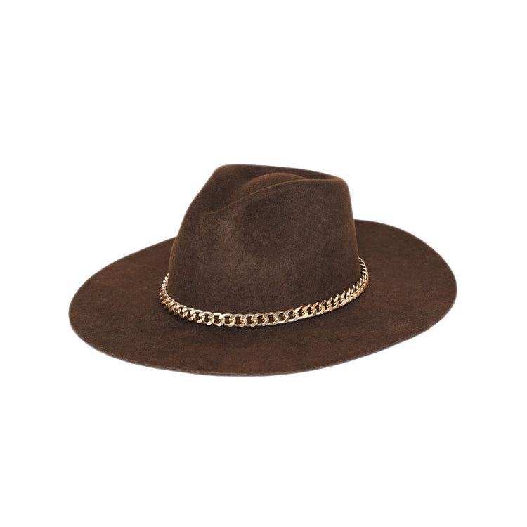 Classic Fedora | Brown / Chunky Golden Chain