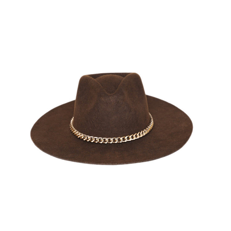 Classic Fedora | Brown / Chunky Golden Chain