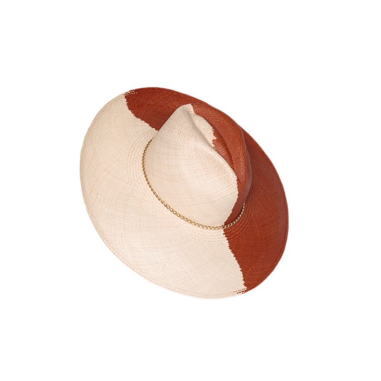 Classic Fedora Yin Yang Long Brim | Brown / Natural / Slim Golden Chain