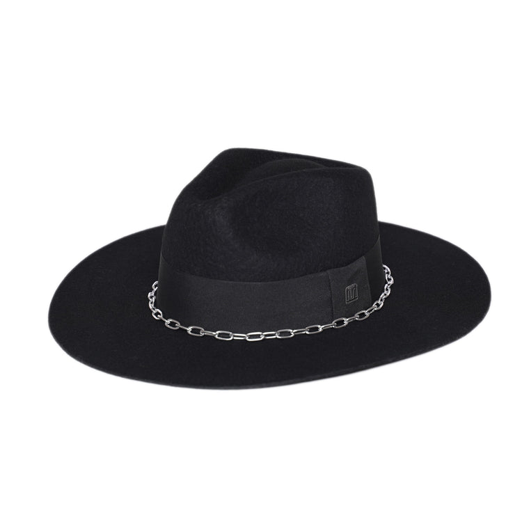 Classic Fedora | Black / Slim Stainless Steel Chain