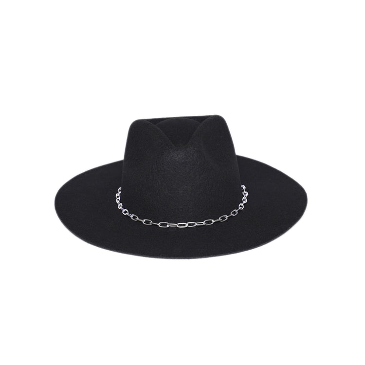 Classic Fedora | Black / Slim Stainless Steel Chain