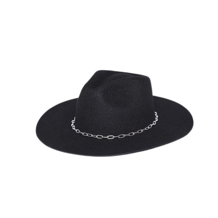 Classic Fedora | Black / Slim Stainless Steel Chain