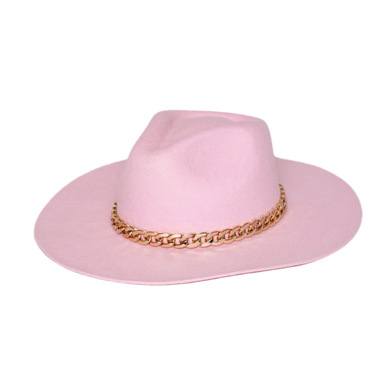 Classic Fedora | Pink / Chunky Golden Chain