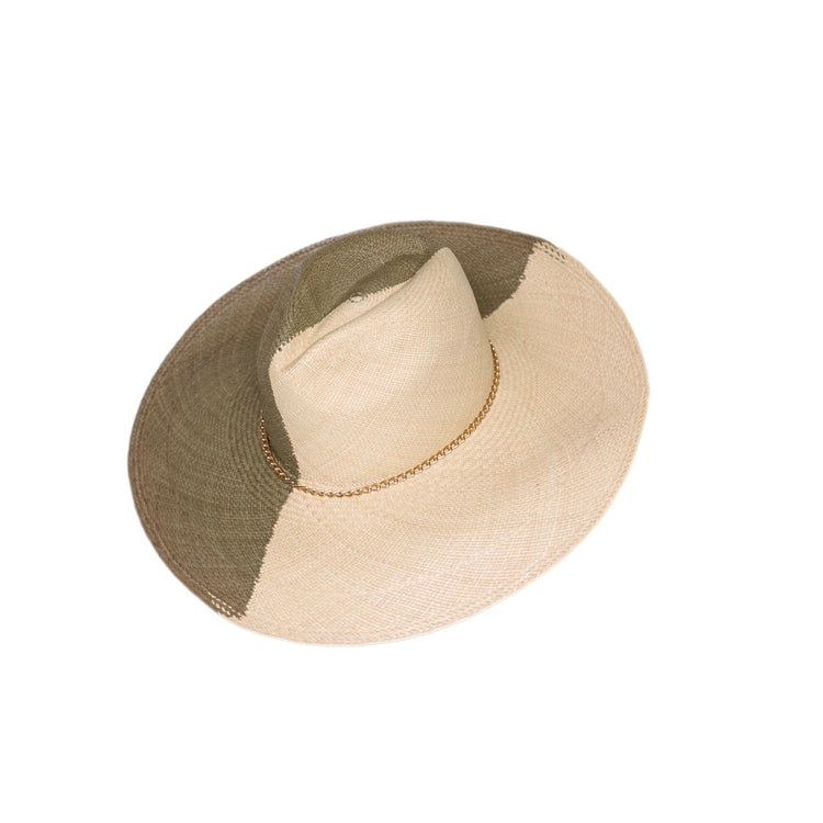Classic Fedora Yin Yang Long Brim | Green / Natural / Slim Golden Chain
