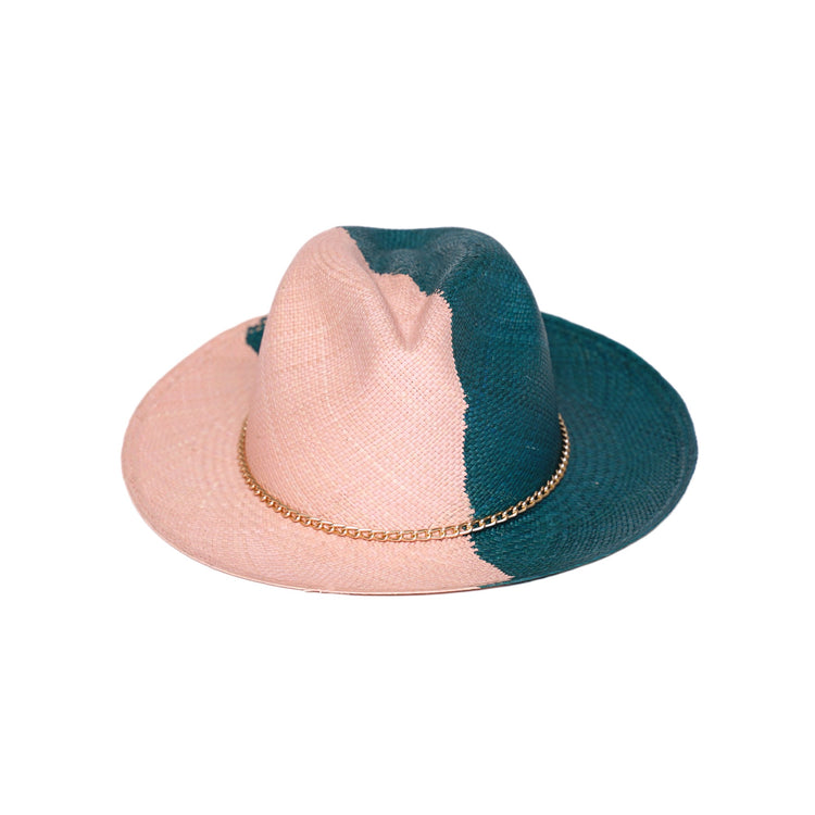 Classic Fedora Yin Yang | Pink / Green / Slim Golden Chain