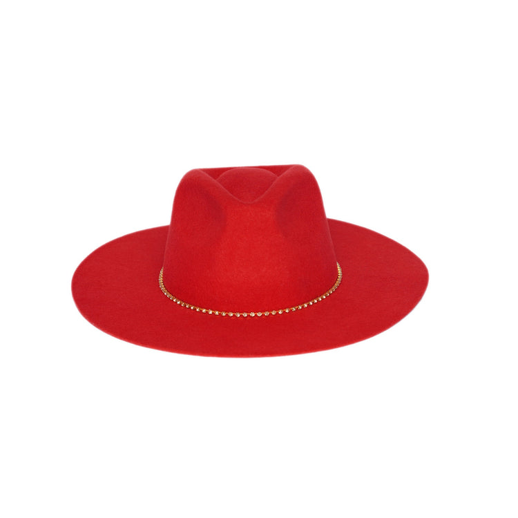 Classic Fedora | Red / Slim Golden Chain