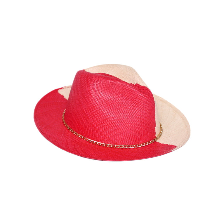 Classic Fedora Yin Yang | Red / Natural / Slim Golden Chain