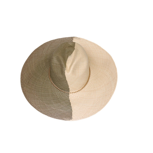 Classic Fedora Yin Yang Long Brim | Green / Natural / Slim Golden Chain