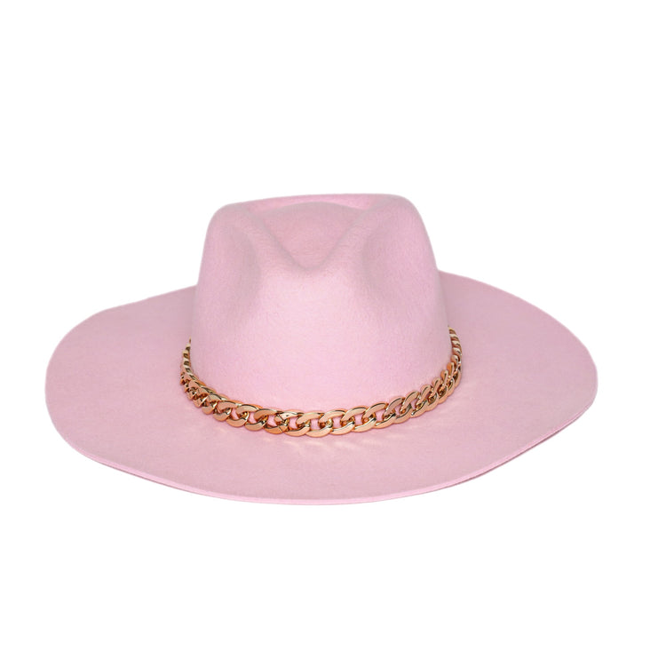 Classic Fedora | Pink / Chunky Golden Chain