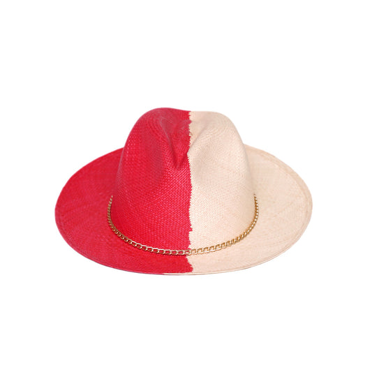 Classic Fedora Yin Yang | Red / Natural / Slim Golden Chain